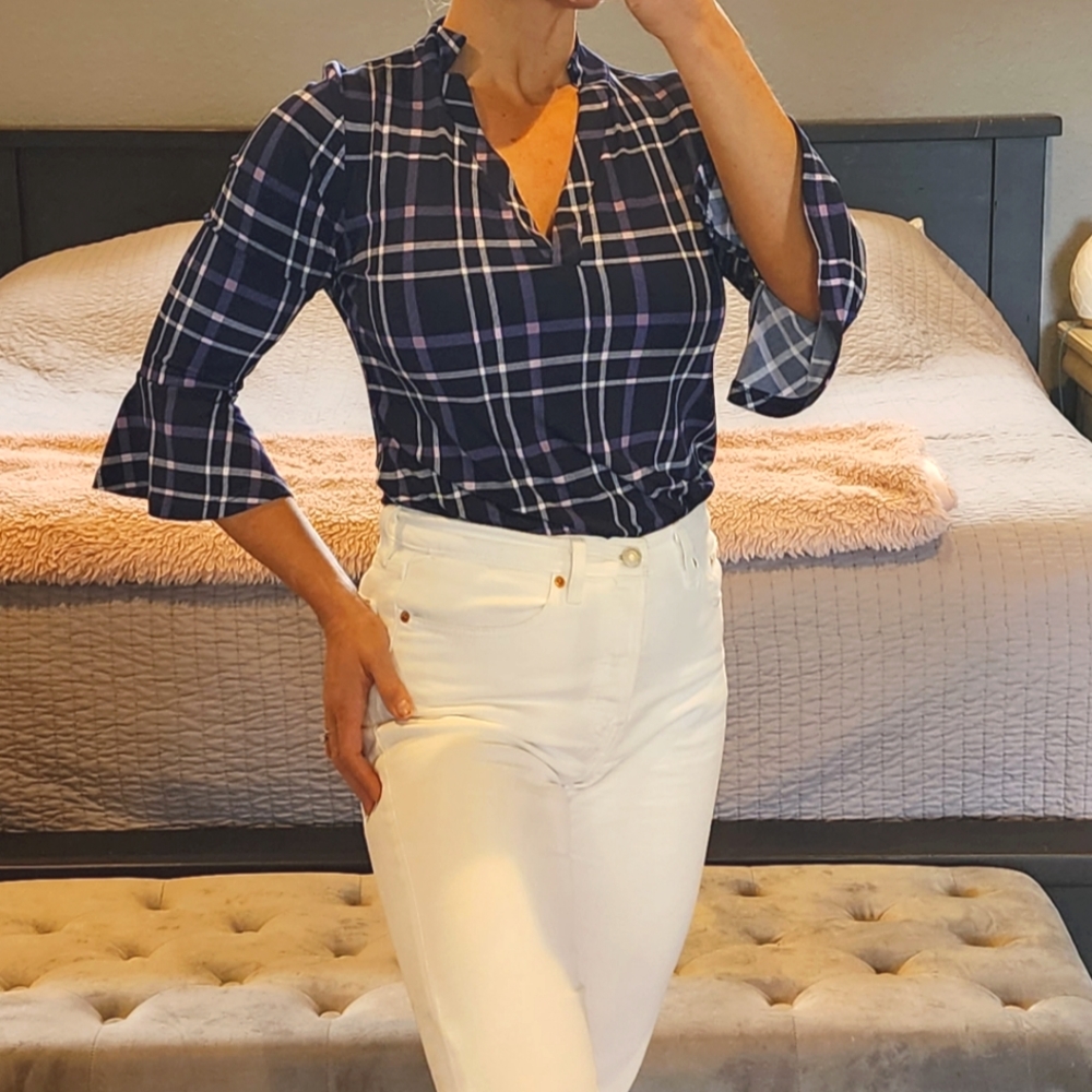 NY&Co blue plaid blouse